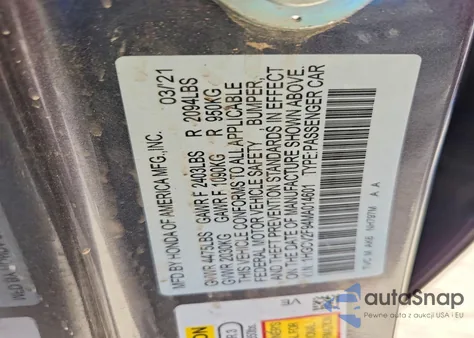 2021 Honda Accord Touring from USA, damaged, VIN 1HGCV2F94MA014601